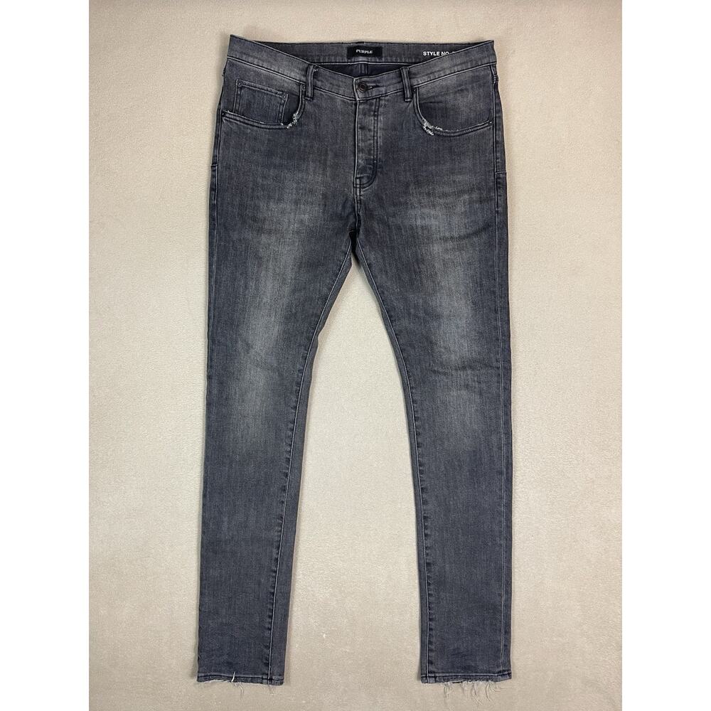 Purple Jeans Mens 34 Black Wash‎ Skinny Slim Fit Stretch Distressed Denim